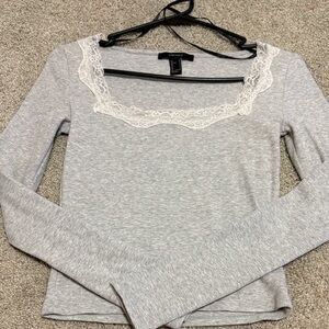 Forever 21 Light Gray Long Sleeve with Lace Detail